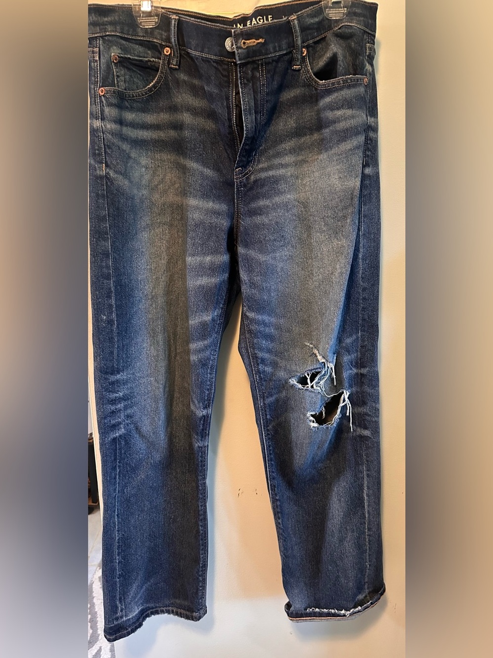 American Age Women’s Distressed Blue Straight Jeans